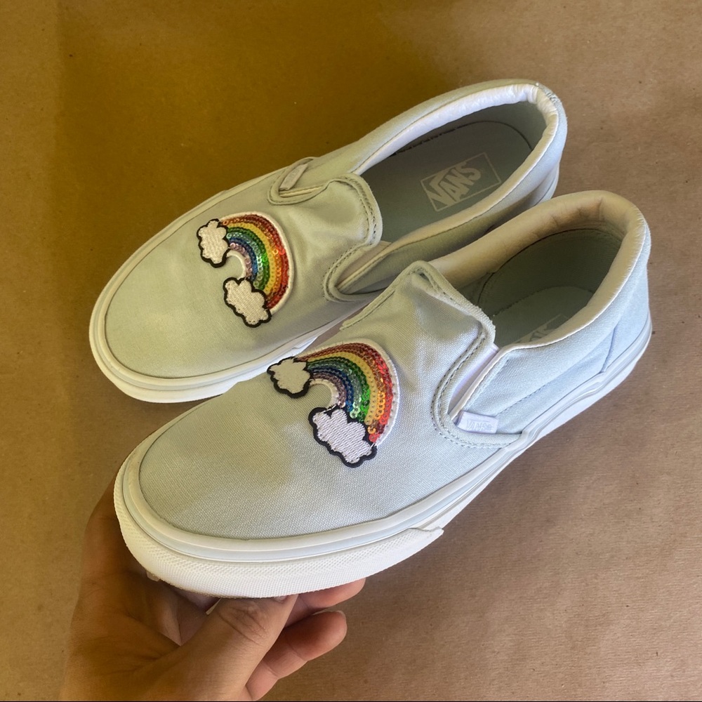 Womens Rainbow Easy Slip On Vans Low Tops - Picture 3 of 8